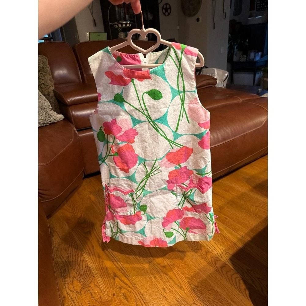 Lilly Pulitzer girls' pink and white floral sleeveless shift dress 8